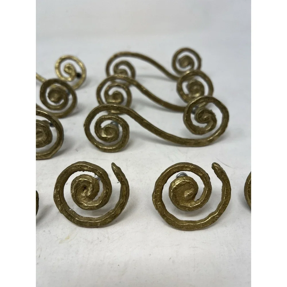 Brass Spiral Scroll Cabinet Knobs Pulls Handles Hardware Brutalist Set of 11